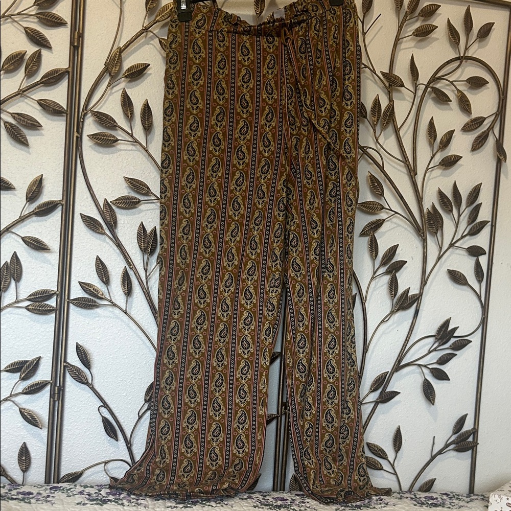 Boho Paisley Wide-Leg Lounge Pants - Mustard & Black